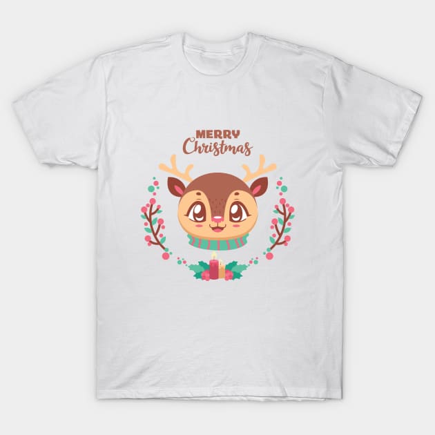 Cute festive reindeer design T-Shirt by GazingNeko